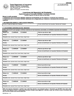 Suplemento para el Formulario DWC005 o Formulario DWC020