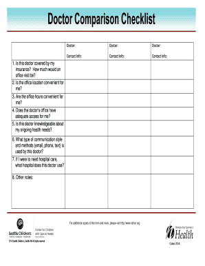 Doctor Comparison Checklist