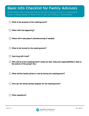 Family Advisor Meeting Checklist