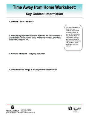Time Away from Home Worksheet