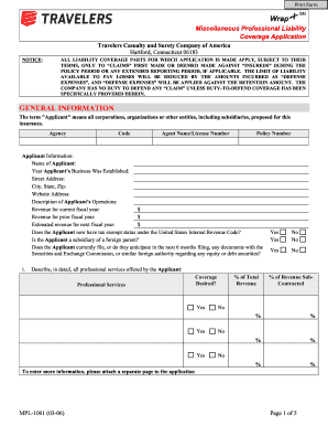 Miscellaneous Professional Liability Coverage Application