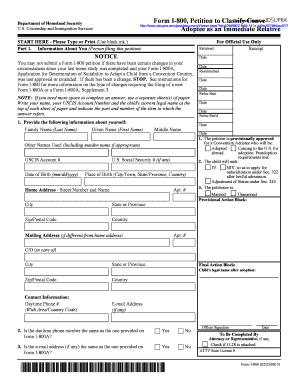 Form I-800 Petition to Classify Convention Adoptee