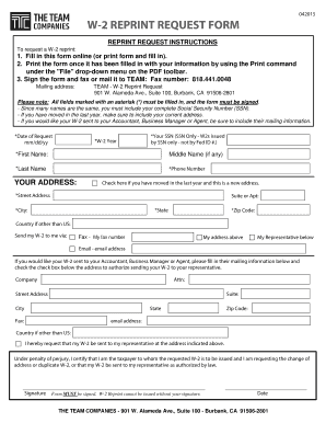 W-2 Reprint Request Form