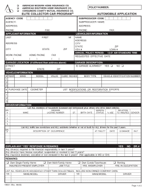Elite Collector Car Insurance Application