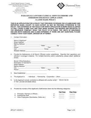 Paralegal Errors and Omissions Insurance Application