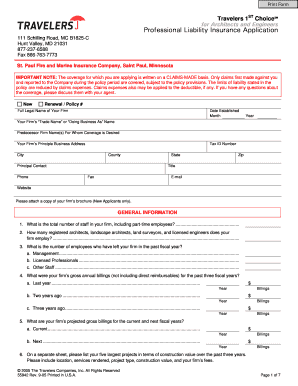 Professional Liability Insurance Application