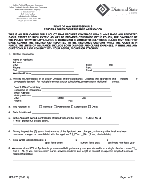 Right of Way Professionals Errors & Omissions Insurance Application