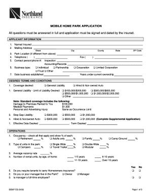 Mobile Home Park Insurance Application