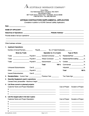 Artisan Contractors Supplemental Application