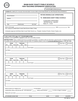Miami-Dade County Non-Teaching Experience Verification