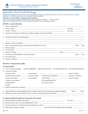 Specialty Non Profit Package Application