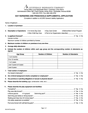 Day Nurseries and Preschools Supplemental Application