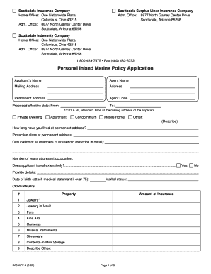 Personal Inland Marine Policy Application