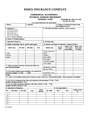 Commercial Automobile Physical Damage Insurance Proposal