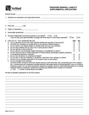 Truckers General Liability Supplemental Application