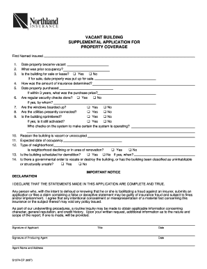 Vacant Building Supplemental Application for Property Coverage