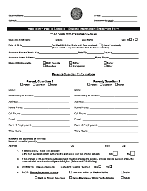 Middletown Public Schools Student Enrollment Form