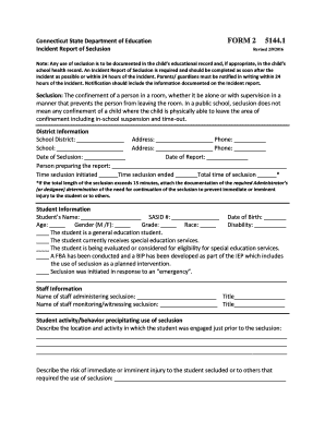 Incident Report of Seclusion
