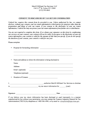 Consent to Disclosure of Tax Return Information