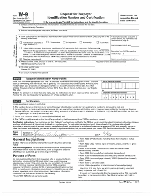 Form W-9 Request for Taxpayer Identification Number and Certification