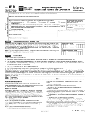 IRS Form W-9 Request for Taxpayer Identification Number and Certification