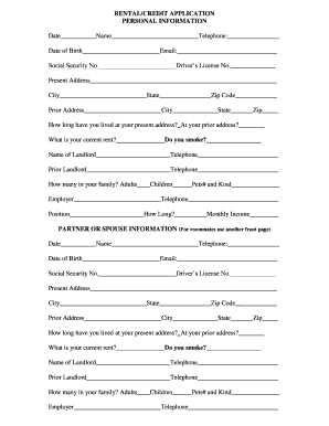 Rental Credit Application Form