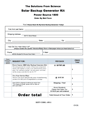 Solar Backup Generator Order Form
