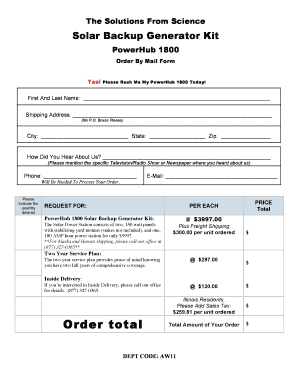 Solar Backup Generator Kit Order Form