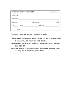 Unsigned Article in Multivolume Work Citation Form