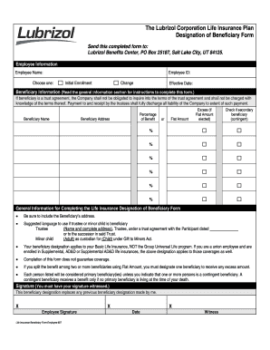 Lubrizol Life Insurance Beneficiary Designation Form