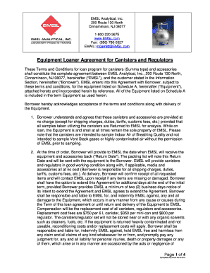 Equipment Loaner Agreement for Canisters and Regulators