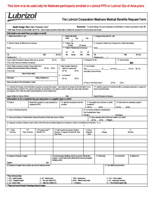 Lubrizol Medicare Medical Benefits Request Form