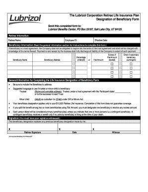 Lubrizol Retiree Life Insurance Beneficiary Form