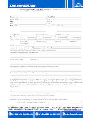 Customer Application for C.O.D. Account