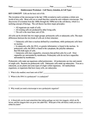 Reinforcement Worksheet Cell Theory Answers - Fill and Sign Printable  Template Online