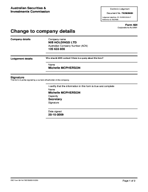 ASIC Form 484 - Change to Company Details