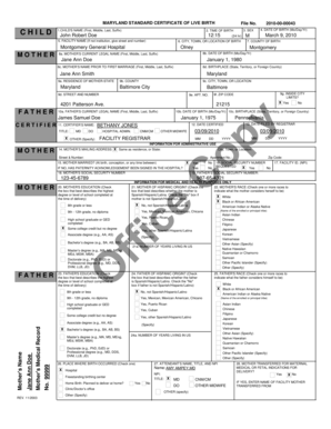 Maryland Standard Certificate of Live Birth
