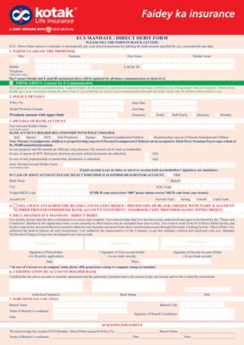Kotak Mahindra Life Insurance ECS Mandate Form