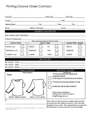 Printing Groove Garment Order Form