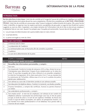 Liste de contrôle de la détermination de la peine