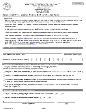 Minnesota Commercial Driver License Medical Self-certification Form