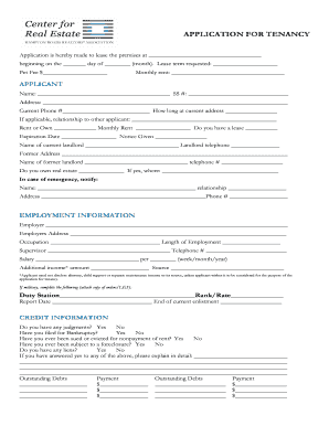Application for Tenancy