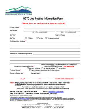 NGTC Job Posting Information Form