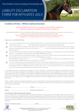 Arabian Horse Society Liability Declaration Form