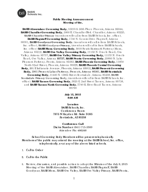 BASIS Schools Governing Body Meeting Announcement