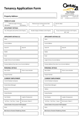 fillable online tenancy application form century 21 central 171 21 online email