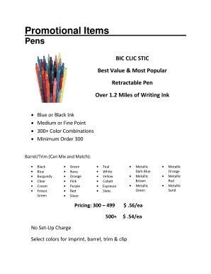 Promotional Items Order Form