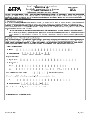 Final NPDES Pesticide General Permit for Point Source Discharges From the Application of Pesticides- Appendix H Adverse Incident Report Template 2011 EPAs Final PGP form-fillable Adverse Incident Report template