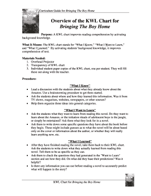 KWL Chart for Bringing The Boy Home