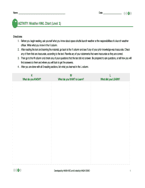 ACTIVITY Weather KWL Chart Level 1 - NASA KLASS